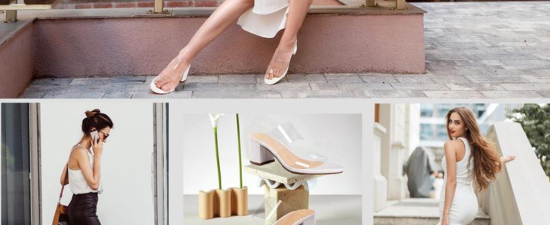 MUSSHOE Clear Strap Heels Women’s Open Toe Chunky Low Block Pumps