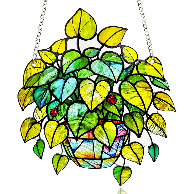 Stained Glass Leaf Suncatcher - Unique Varied Leaf Shapes Plant Window Hanging Decor, Nature Lover Home Supplies Gift