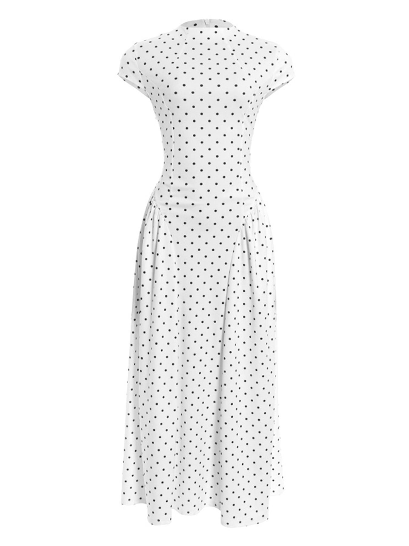 Boho Polka Dot Print A-Line O-Neck Maxi Dress, Elegant Summer Party Casual Long Dress for Women, Fashion Dress for Holiday