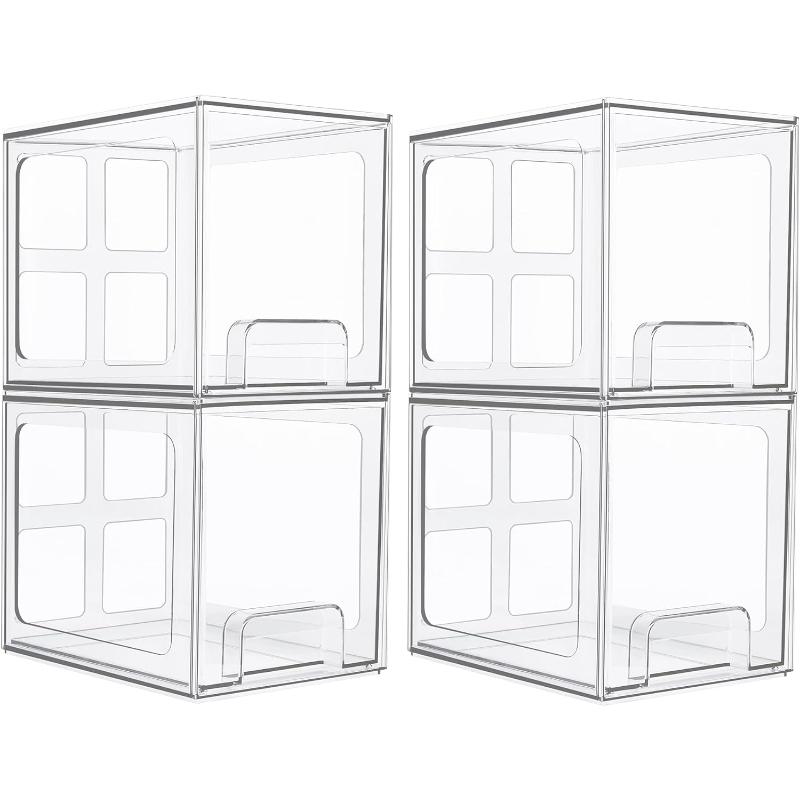 Clear Acrylic Storage Box, 2/4 Counts Stackable Storage Drawer, Home Organizer for Bathroom, Kitchen, Living Room, Office, Multipurpose Storage, Multilayer Storage
