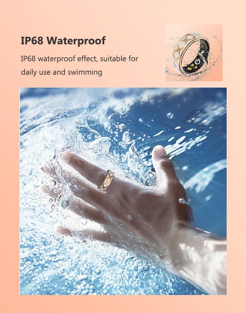 Rose Gold Enamel Rhombus Smart Ring, Blood Pressure, Oxygen, Sleep, Heart Rate, Step Counter, Waterproof, Health Monitor, Party Essential