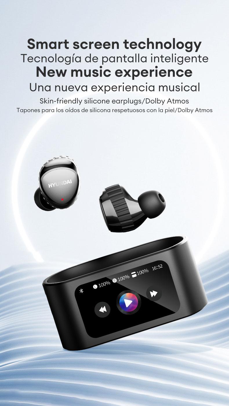 HYUNDAI SpaceAiPro Full-Color Touch Display Multifunctional Earbuds, Large Dynamic Stereo Sound Quality, Light-weigh & Waterproof Headphones with ENC Call Noise Canceling Mic