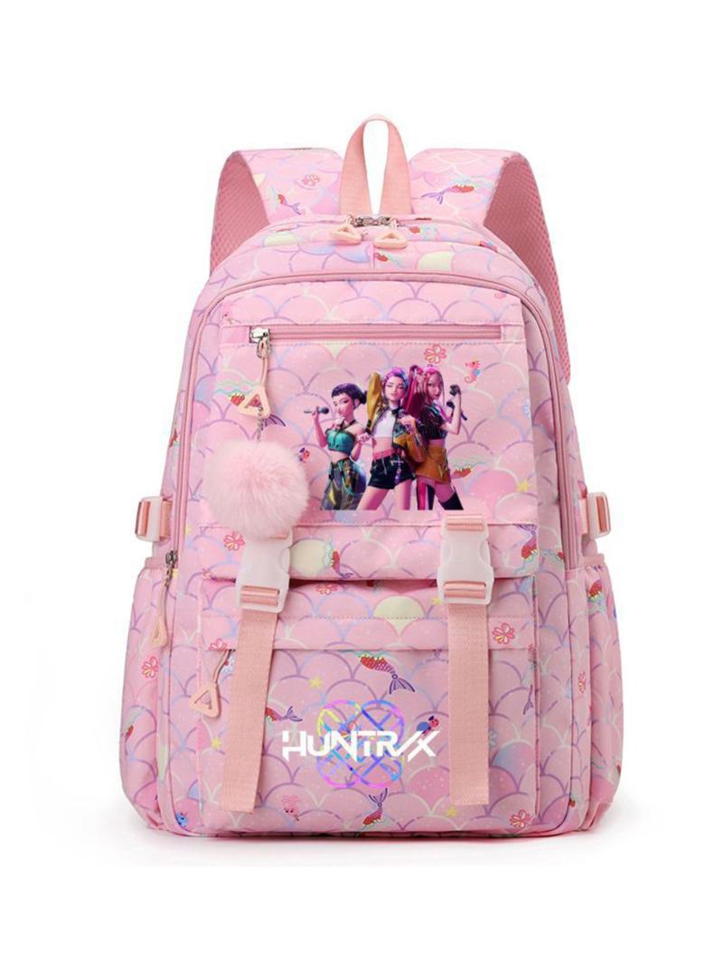 New K-Pop Demon Hunters Print Student Backpack, Fashion Casual Versatile Campus Style, Large Capacity Dual Shoulder Bag for Students, Cute Backpack