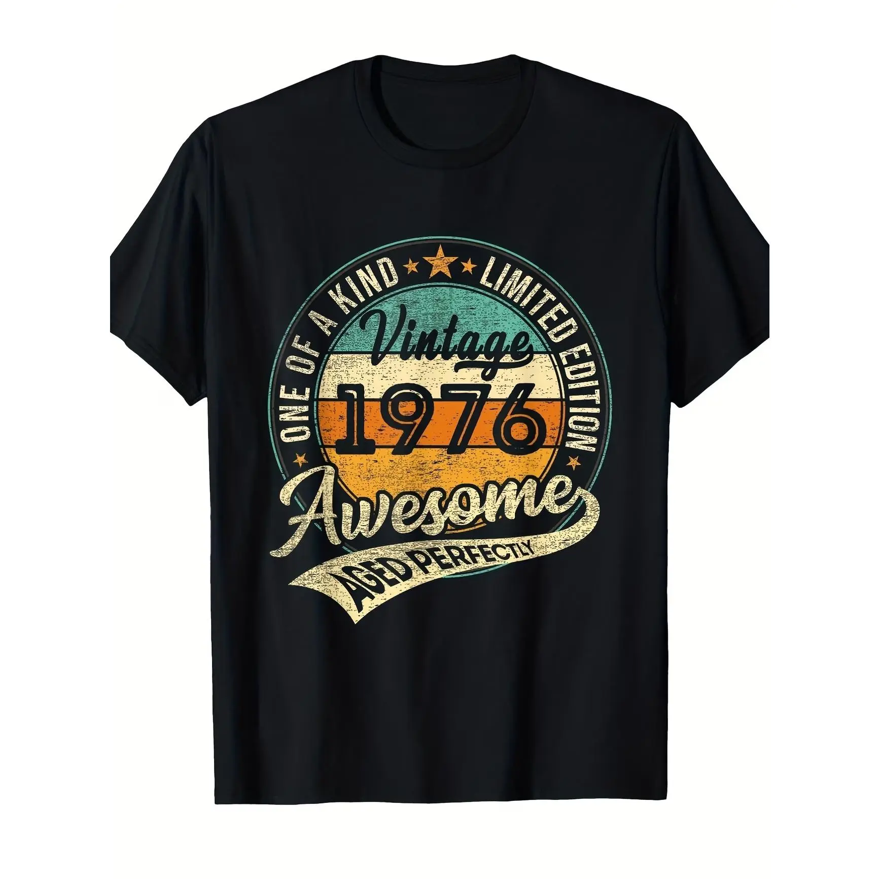 Oversized Vintage 1976 Limited Edition Graphic T‑Shirt, Retro Aged Perfectly Printed Craft Tee, Cotton Comfort Short Sleeve Top, Cute Fashion Outfit For 1976 Birth Year People, Perfect Valentine’s & Birthday Holiday Gift For Him Her, Great Present For Fam