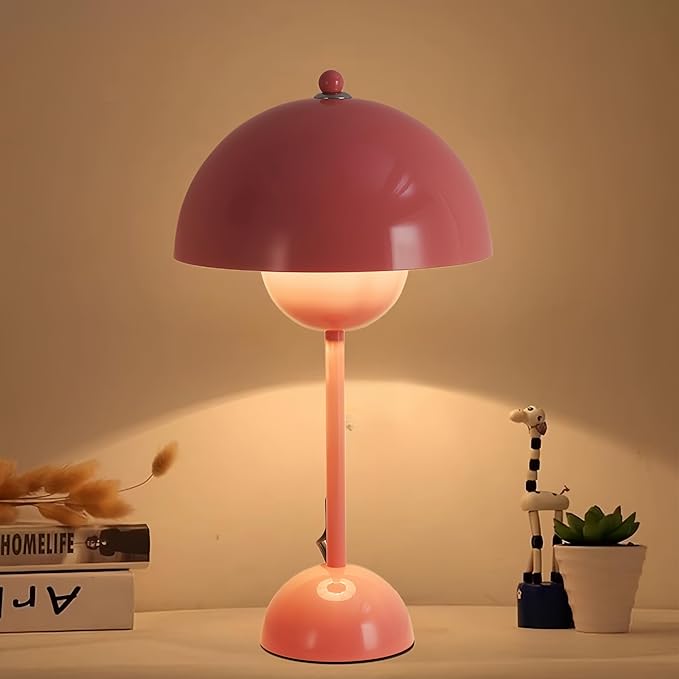Modern Touch Dimmable Table Lamp, Wireless Rechargeable Nordic Minimalist Mushroom Light, Vintage Bedside Nightstand Lamp for Bedroom Living Room, Decorative Light