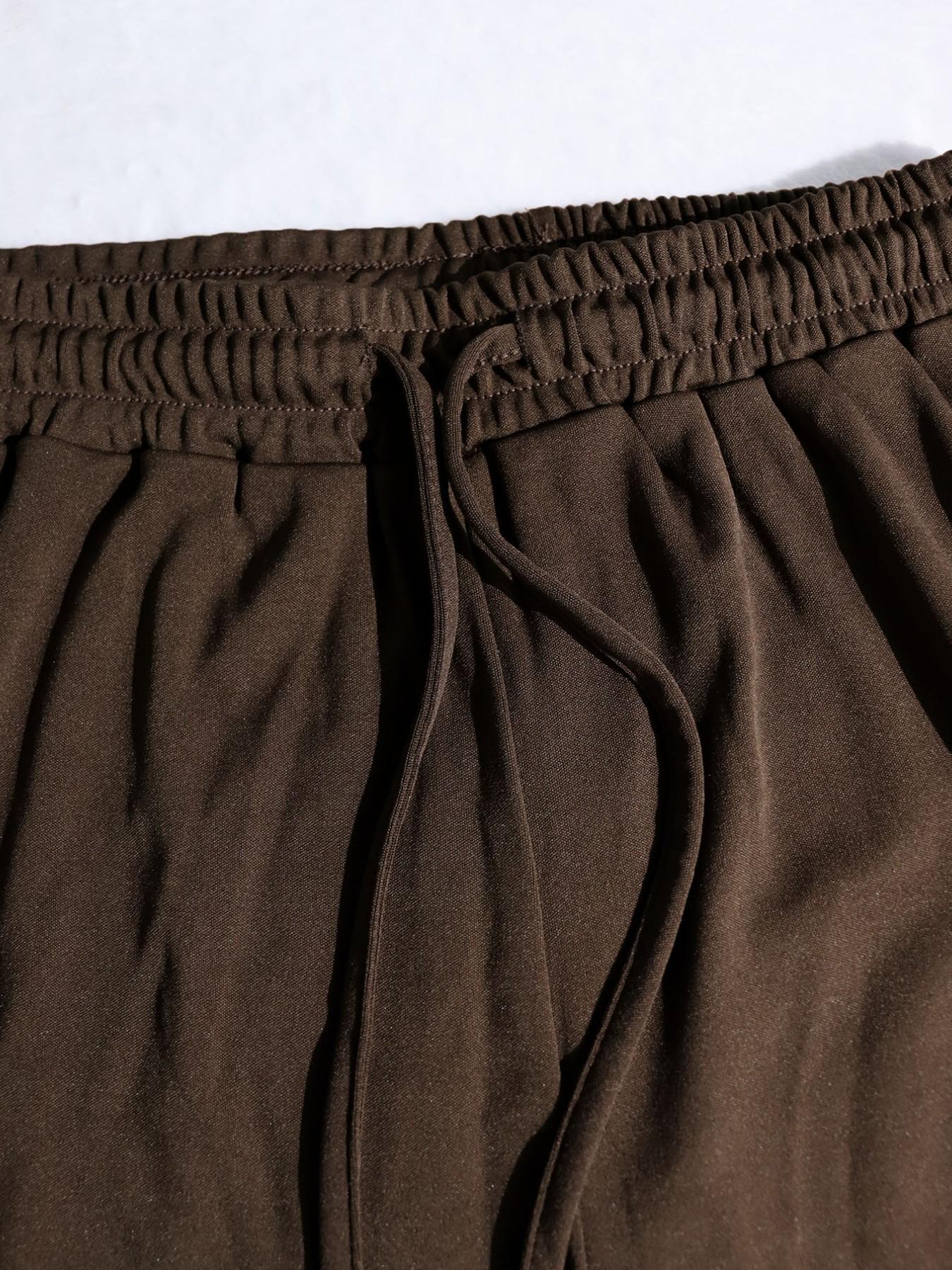 Casual Two-Piece Set, Long Sleeve Asymmetrical Top + High-Waist Drawstring Wide-Leg Pants, Slimming Loose Fit for Women