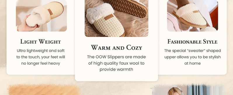 OOW Global Women's Cozy House Slippers Memory Foam Soft Warm Fuzzy Slippers Women Home Womens Slipper Shoes for Indoor