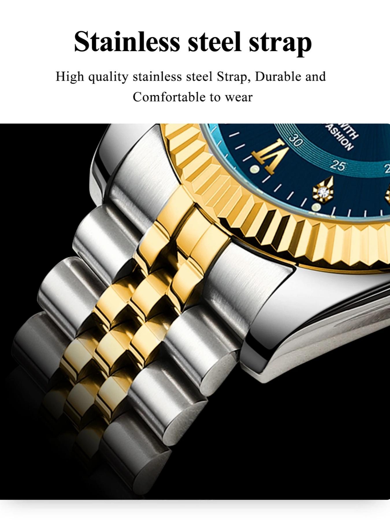 POEDAGAR Men's Quartz Analog Watch Waterproof Date Week Night Light Watch Stainless Steel Men's Watch Men's Clock Sport Reloj