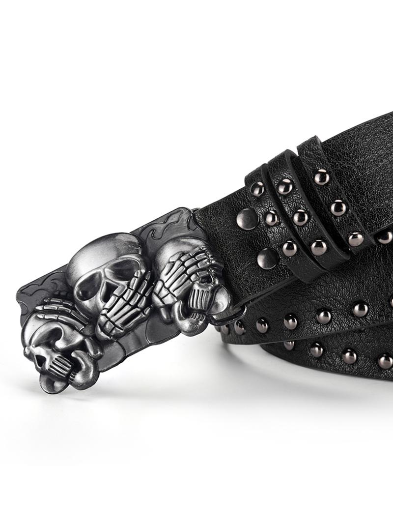 Unisex Skull Head Design Belt, Unique Style Leather Waistband, Fashion Personalized Clothing Accessory, Men and Women Belts, Trendy Exquisite Belt