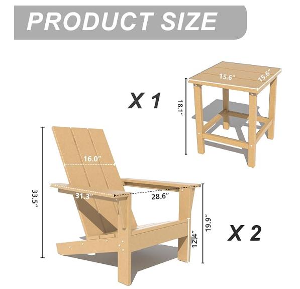 Kullavik Adirondack Chair Set of 2 with Table, Adjustable Folding Weather-Resistant HDPE Outdoor Chairs, All-Weather Patio Furniture for Deck, Poolside, Garden, Balcony
