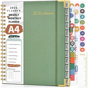 2026 Planner, Weekly and Monthly Calendar Planner from January 2026 - December 2026, 8.5" x 11" Hardcover Leather Hourly Appointment Book with Tabs, Spiral Daily Planners for School Work Home, Green