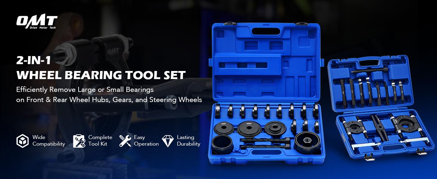 Orion Motor Tech 38pc 2-in-1 Bearing Press Kit, Front Wheel Bearing Removal Kit with Sliding Screws Sleeves, 5 T Wheel Bearing Separator Puller Set with 2" & 3" Jaws, Bearing Puller Tool Set with Case Repair Toolkit, Limited Time Deal