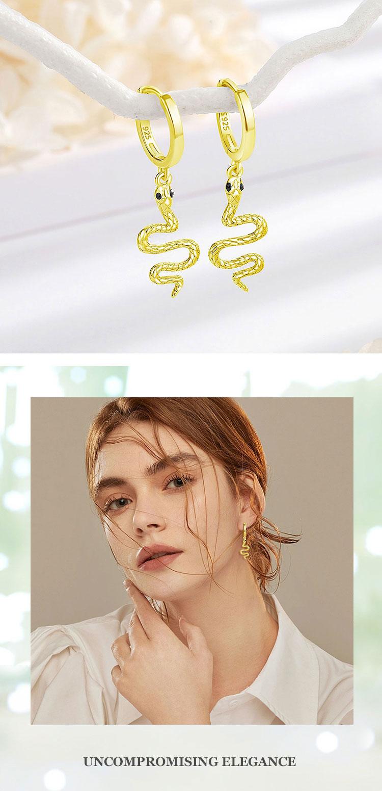 S925 Sterling Silver Snake Jewelry Set, Adjustable Gold Ring & Snake Hoop Earrings for Women, Perfect Gift for Anniversaries and Engagements
