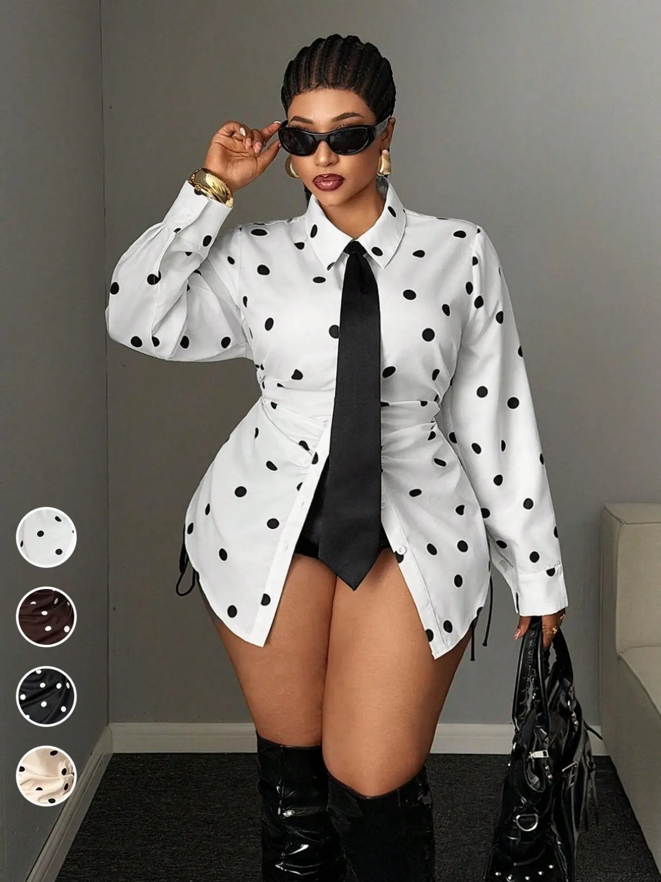 Women's Oversized Polka Dot Shirt, Casual Fitted Half Sleeve Top, Retro Y2K Style, Streetwear Fashion, Trendy