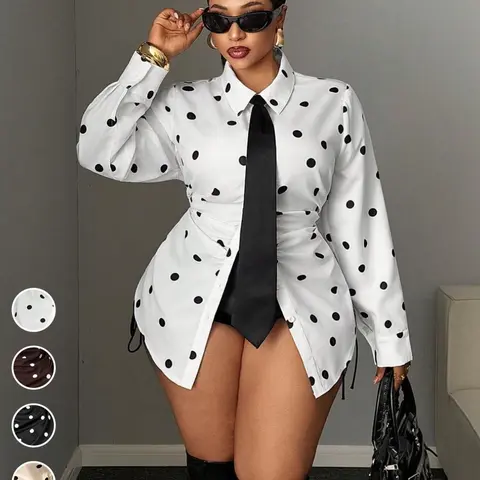 Women's Retro Y2K Style Oversized Polka Dot Shirt, Casual Fashion Streetwear
