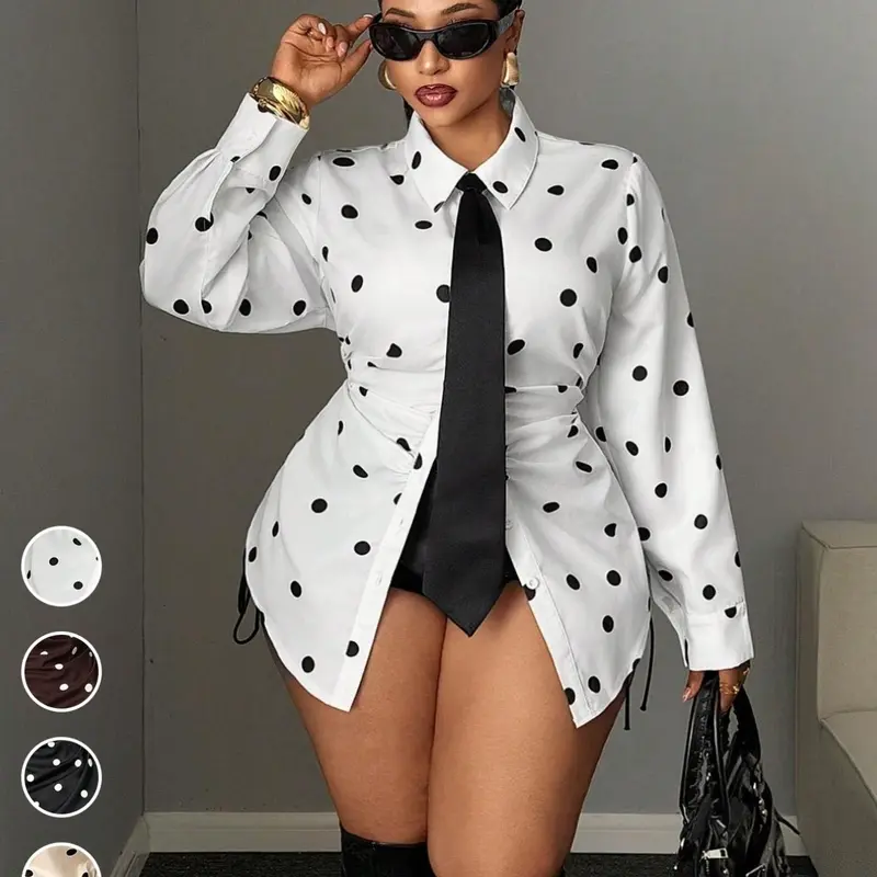 Women's Retro Y2K Style Oversized Polka Dot Shirt, Casual Fashion Streetwear