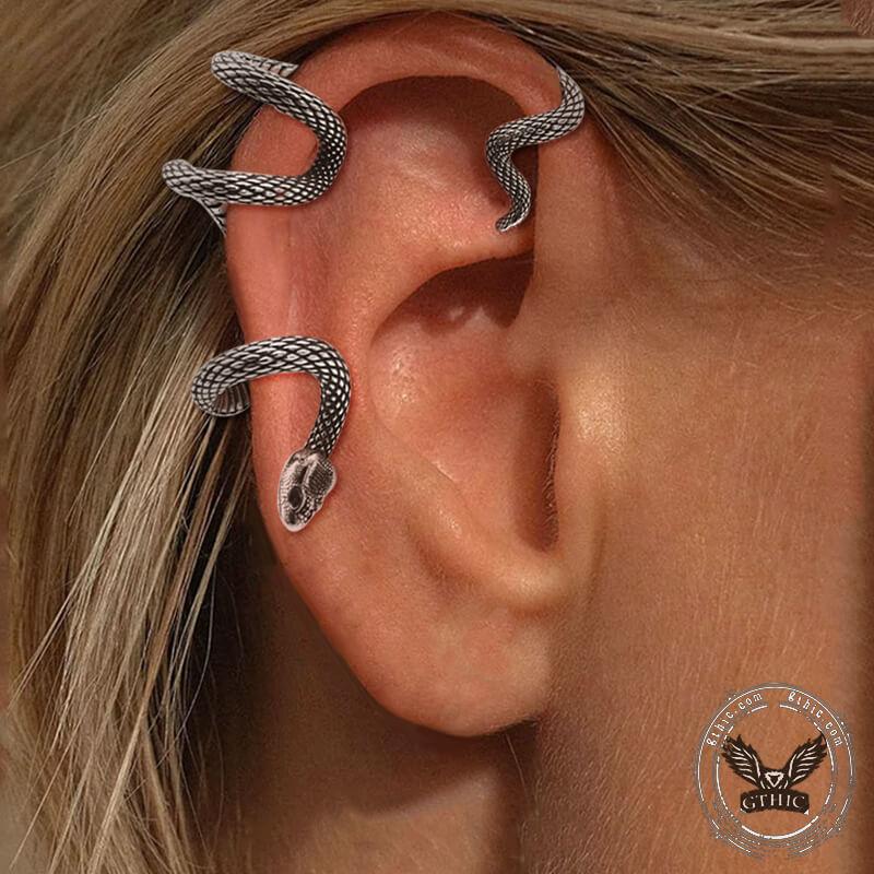 GTHIC Punk Snake Design Ear Cuffs Stainless Steel for Women Daily Wear Statement Jewelry