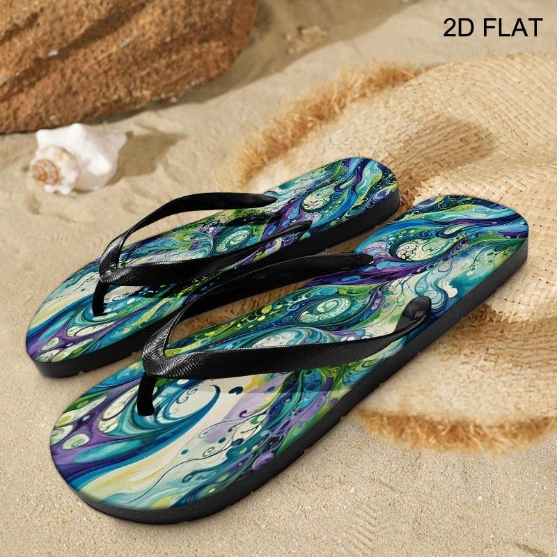 New Women'S Flip Flops for Summer 2026, Featuring Open Toe Design And Available in Various Colors And Sizes. These Flat-Heeled Sandals Showcase a Lively Swirl Pattern, Perfect for Mother'S Day, Easter, Holiday Gifts, Women Shoes