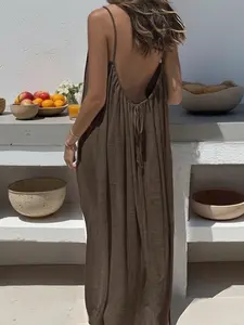 New Women's Backless Loose Fit Home Dress Sleepwear Dresses Loungewear Nightwear, Sleeveless Long Vestidos De Dormir, Womenswear, Multiple Colors & Sizes Available