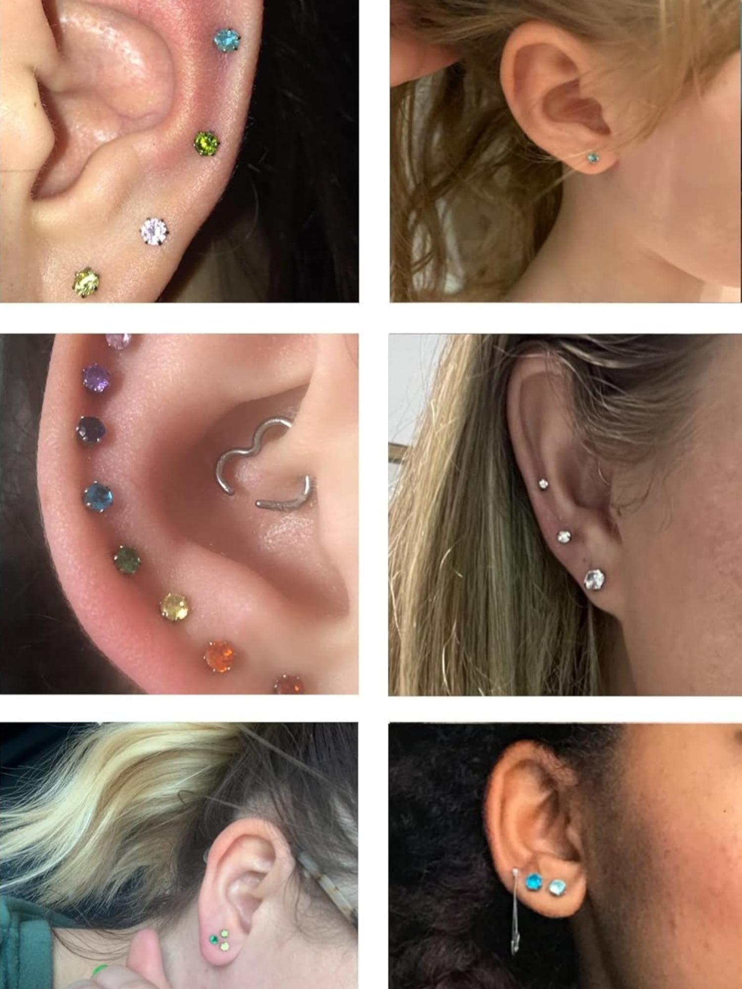14 Pairs Colorful Zirconia Cartilage Stud Earrings for Women Men Premium Stainless Steel with Brilliant CZ Designed with Screw Flat Back Style Classic Tiny Studs Perfect for Tragus All Cartilage Ear Piercing Decoration