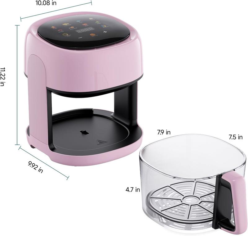 Compact Space Saving 5QT Glass Air Fryer with View Window 8-in-1 Touch Control Dishwasher Safe Basket