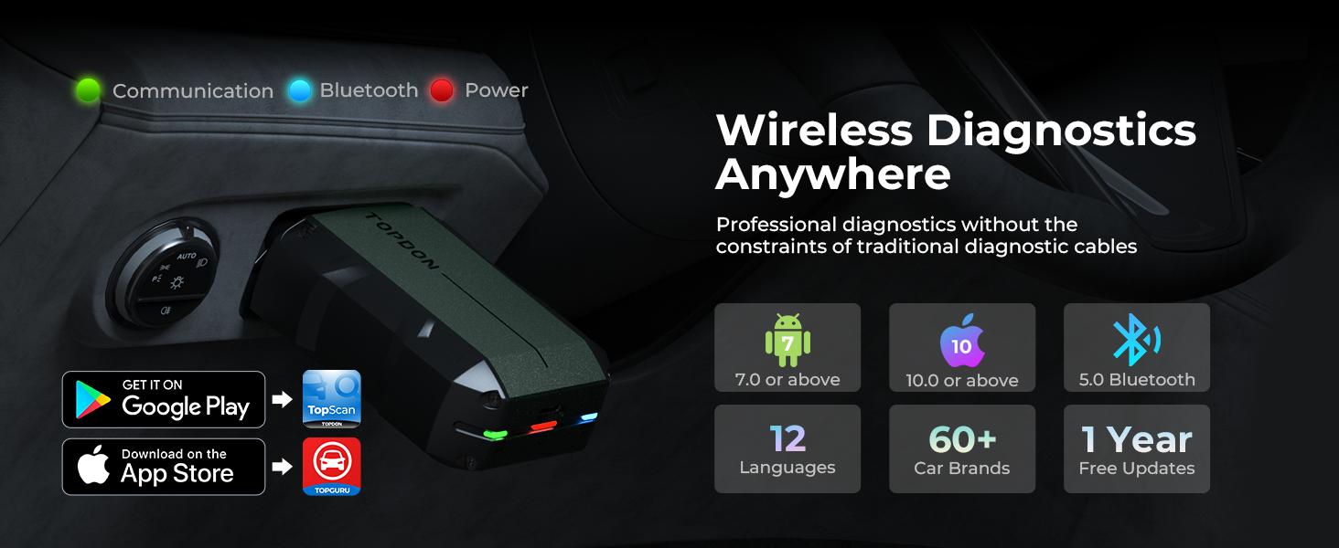 TOPDON TOPScan OBD2 Car Code Reader Bluetooth Scanner Automotive Dignostic Tool Full System ABS SRS TOPDON TOPScan OBD2 Car Code Reader Bluetooth Scanner Automotive Dignostic Tool Full System ABS SRS