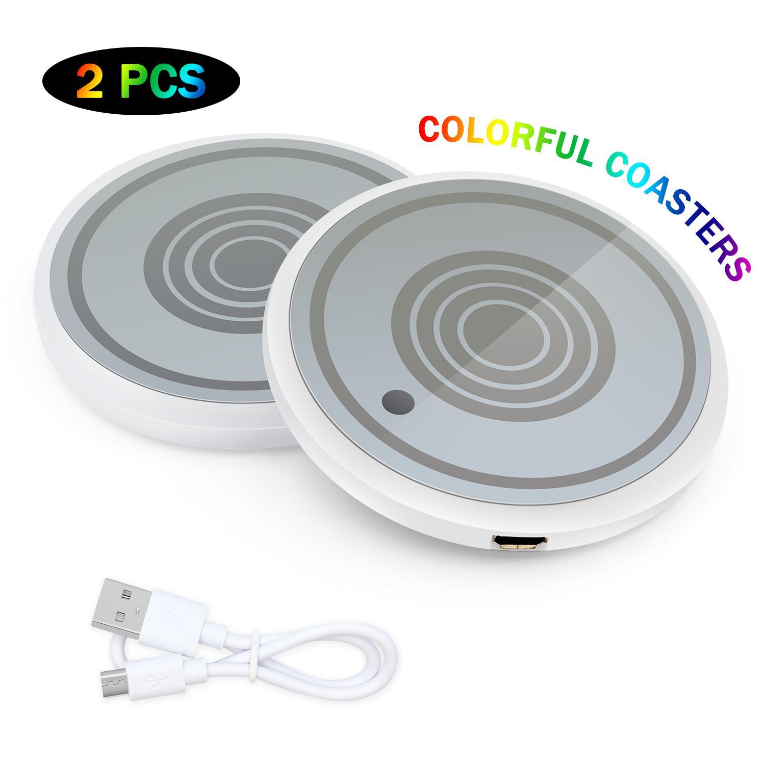 2PCS USB Car Cup Holder Light Kit, Waterproof 7 Color-Changing Car Cup Mat Holder LED Ambient Light, Colorful Car Interior Decorative Light, Auto Interior Accessories