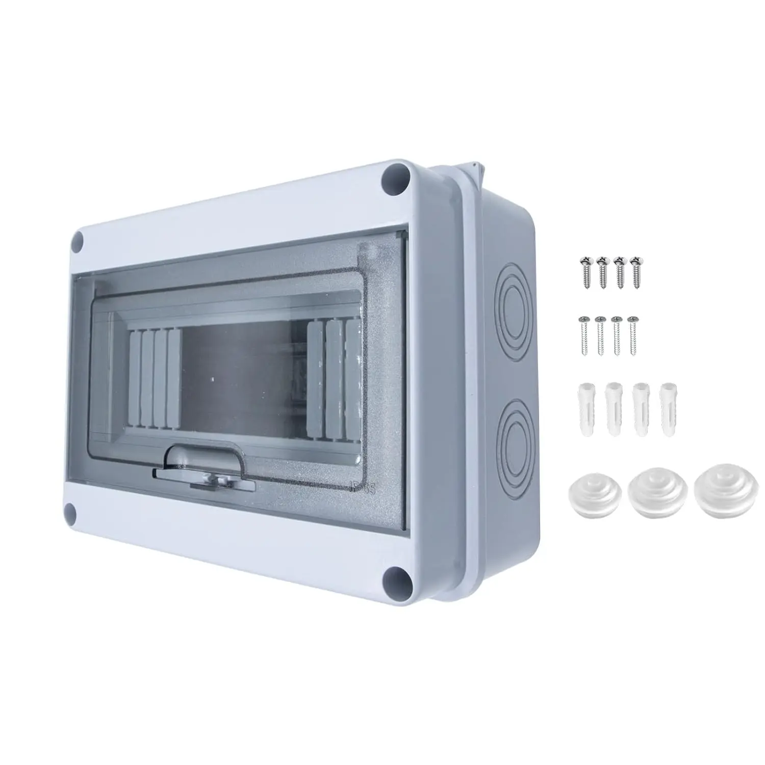 8 Way Circuit Breaker Box, MCB Distribution Protection Box with Transparent Cover, IP65 Waterproof ABS Plastic Material with DIN Rail for Indoor Outdoor Wall Mount Electrical Application
