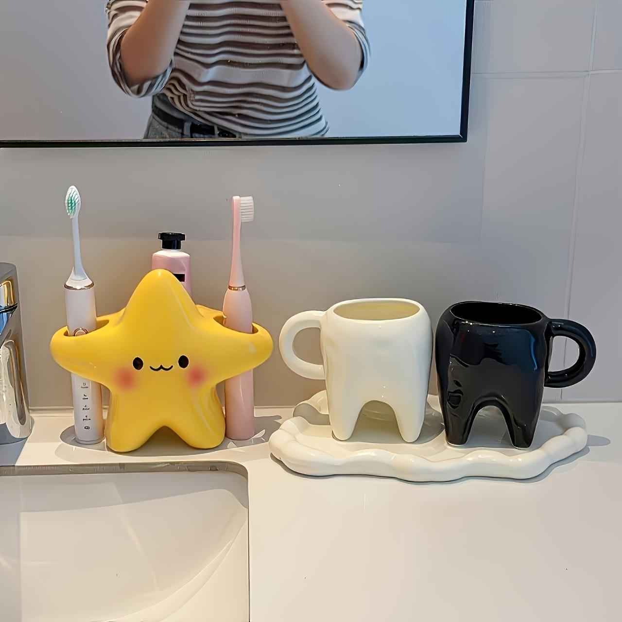 Large Star Design Toothbrush Holder Cute Smiley Shape Space Saving Bathroom Storage Stand For Manual & Electric Toothbrush