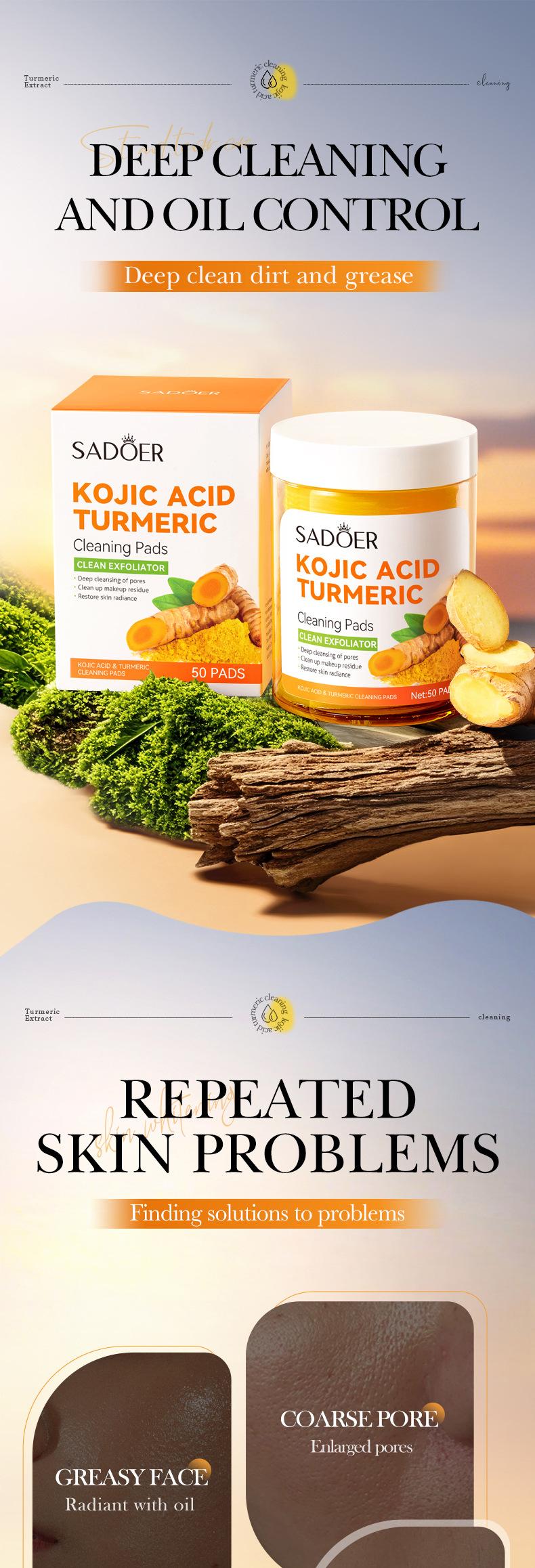 Disposable Turmeric Kojic Acid Cleansing Pads 50Pads Easy Daily Face Wash Pads Oil Control Refreshing Facial Skincare