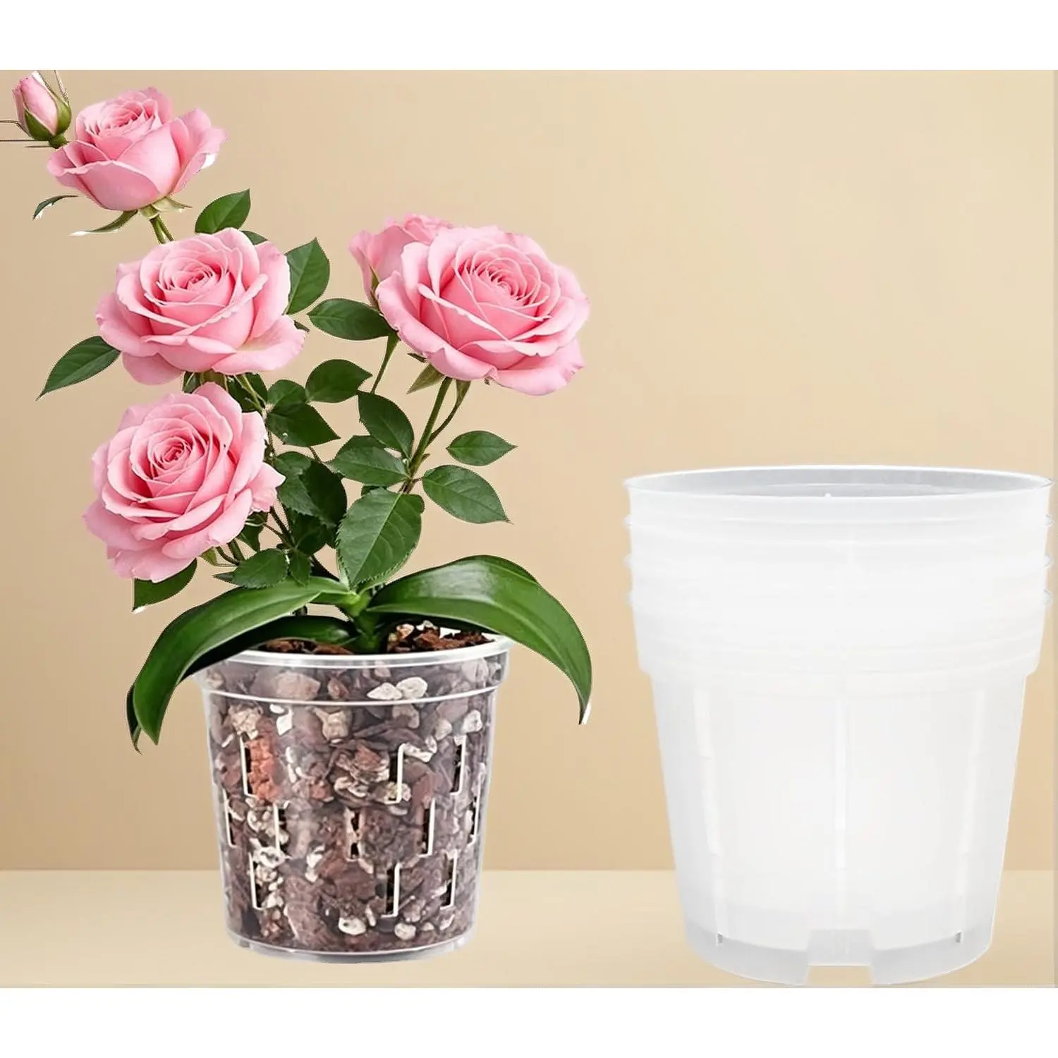 4 Pack 6 Inch Clear Orchid Pots with Drainage Holes, Breathable Slotted Root Control Planter for Butterfly Orchid Hydroponics Indoor Outdoor Use