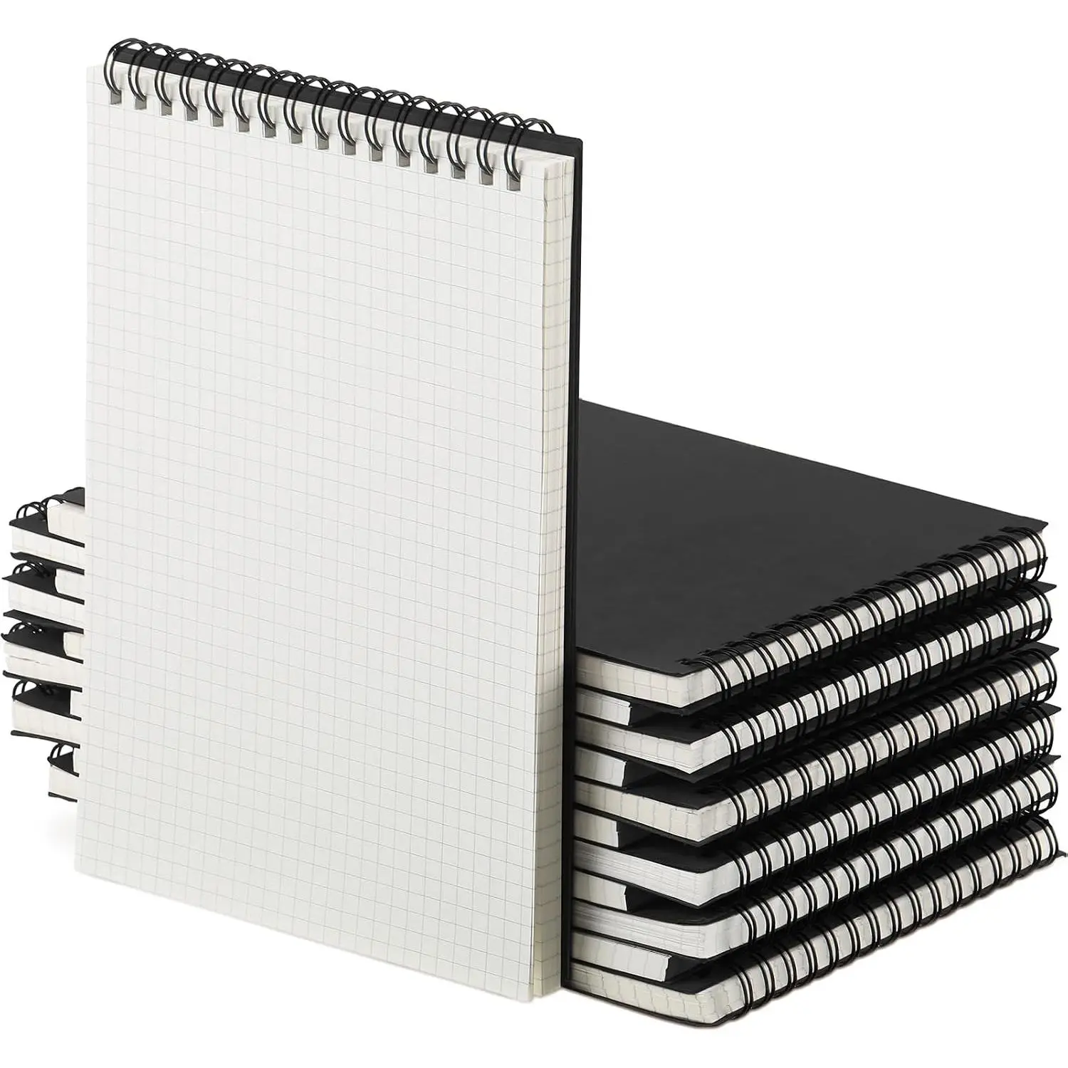 6 Pack Graph Paper Spiral Notebook A5,Black | 140 Pages Grid Notepad, Top Wirebound for Math Office Sketching, Hardcover Memo Pad, Students Engineers Teachers