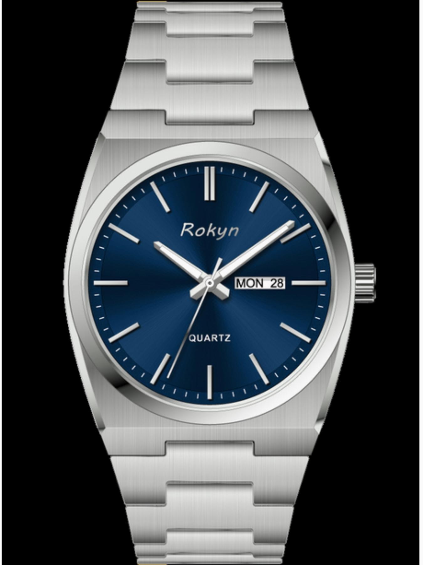 ROKYN Ultra-Thin Luxury Men's Watch, Elegant Fashion Waterproof Dual Calendar Night Glow Quartz Watch, Business Casual Analog Round Face