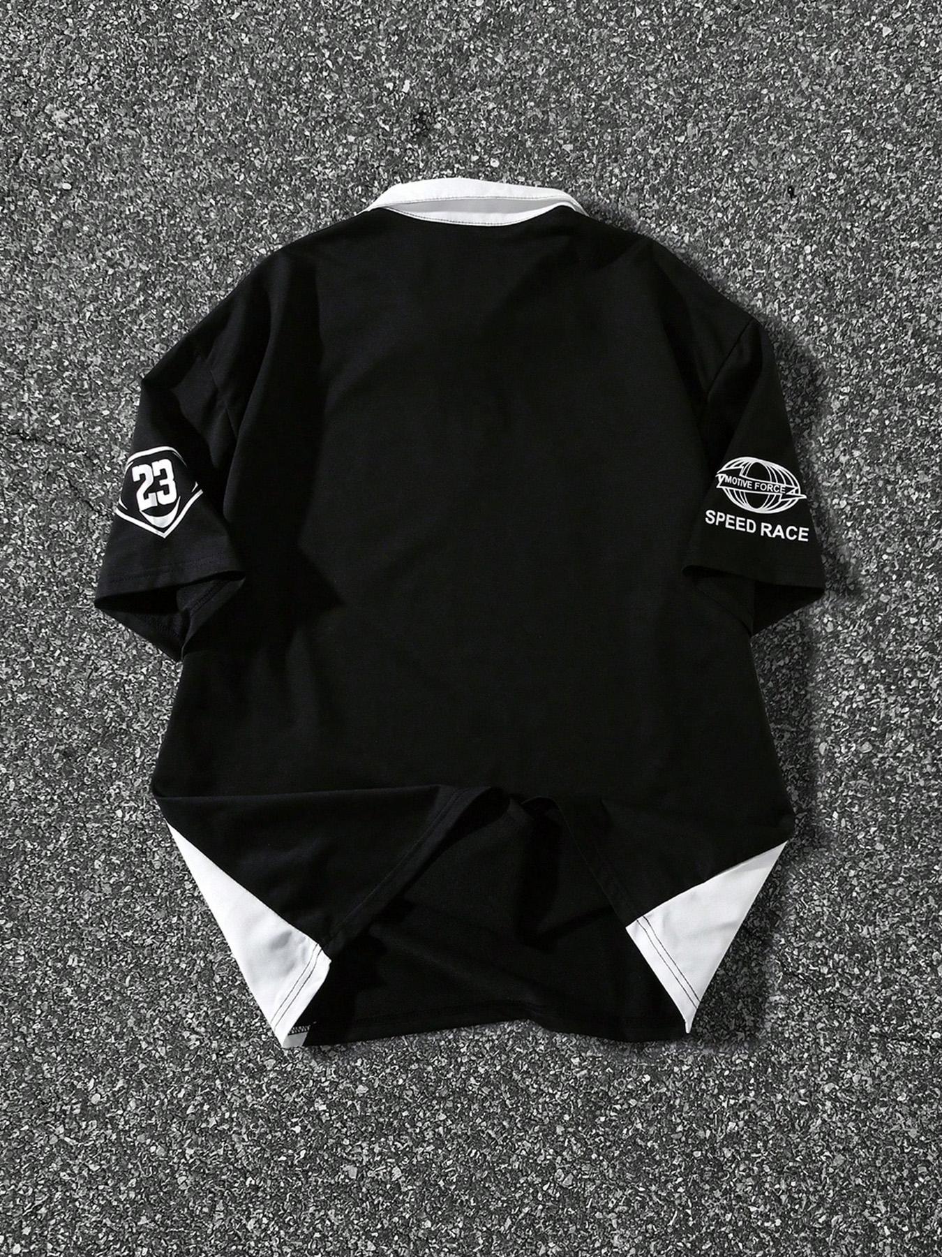 Men's Patchwork Half-Zip Polo Shirt, Racing Style Trendy Design, Perfect for Daily Wear or Unique