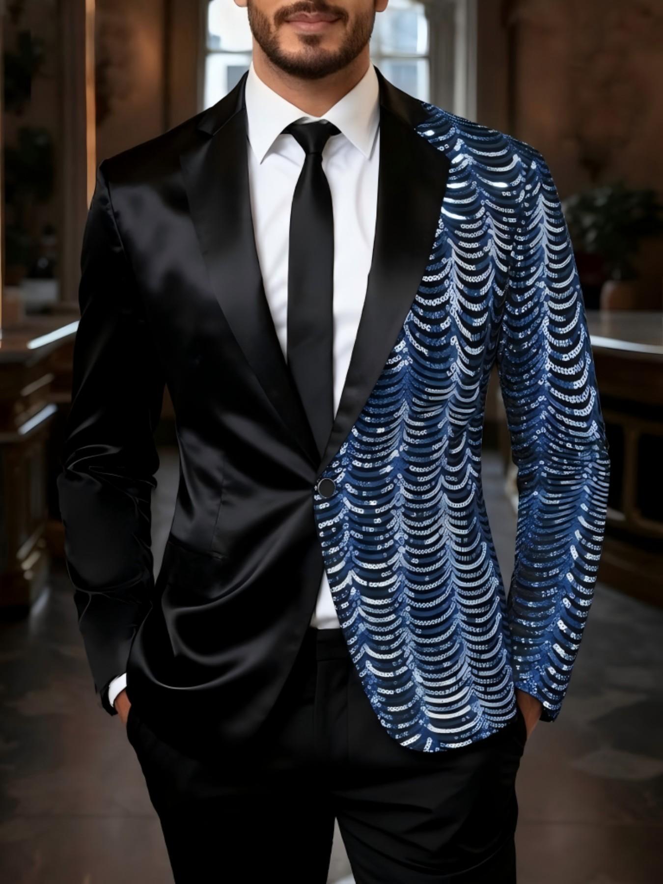 Men's Multicolor Sequin Blazer Jacket, Fashionable and Trendy, Perfect for Stage Performances, Nightclubs, Parties, Events, Formal Wear