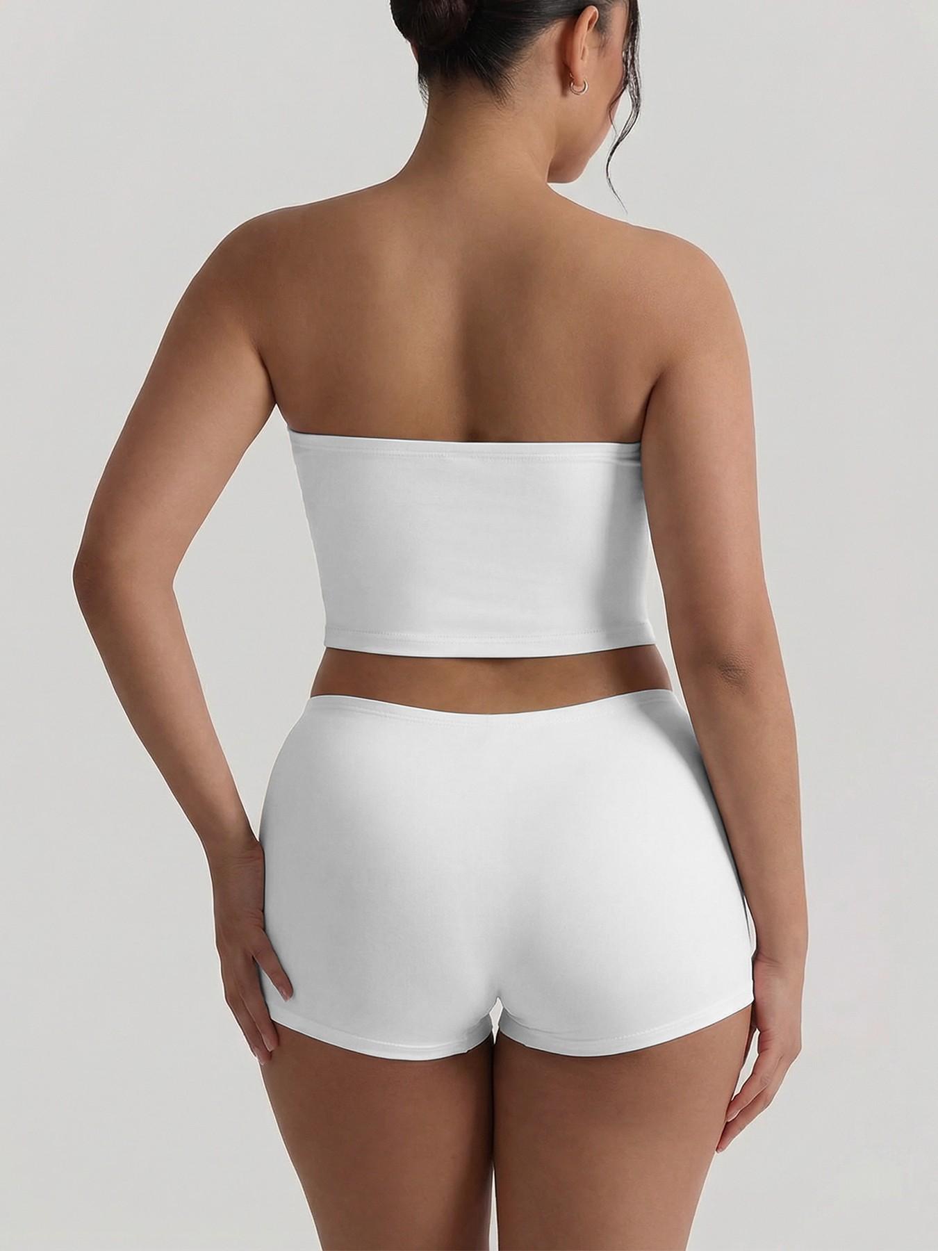 Plus Size 2 Piece Basic Tube Top and Shorts Set, Soft Stretch Strapless Lounge Set, Comfortable and Stylish, Perfect for Relaxing at Home, Womenswear