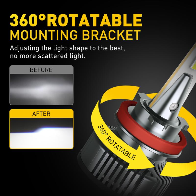 AUXITO H11 LED Bulbs H8 H9 LED Lights, 80W 16,000LM Per Pair, 500 Percent Brighter, 6500K Cool White, Angle Adjustable CanBus Ready Bulbs, Pack of 2 Y13