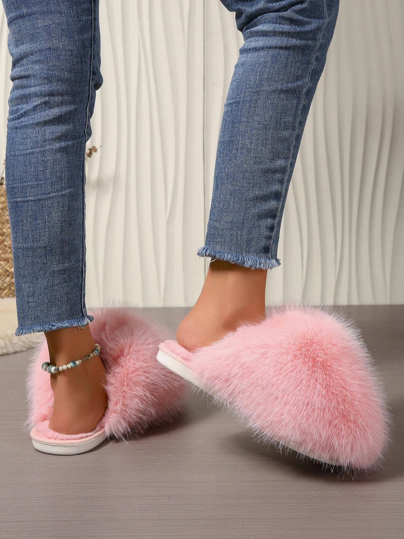 Women's Plush Slippers, 24 Colors, Soft Textile Upper, Rubber Sole, All Seasons, Warm and Comfortable, Fashion Home Shoes