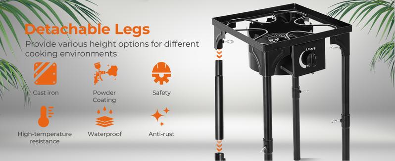 GEEKHOM 3 Burner Outdoor Propane Gas Stove 225,000 BTU High Pressure Stand Cooker for Backyard Cooking Camping Home Brewing Canning Turkey Frying, 20 PSI Regulator