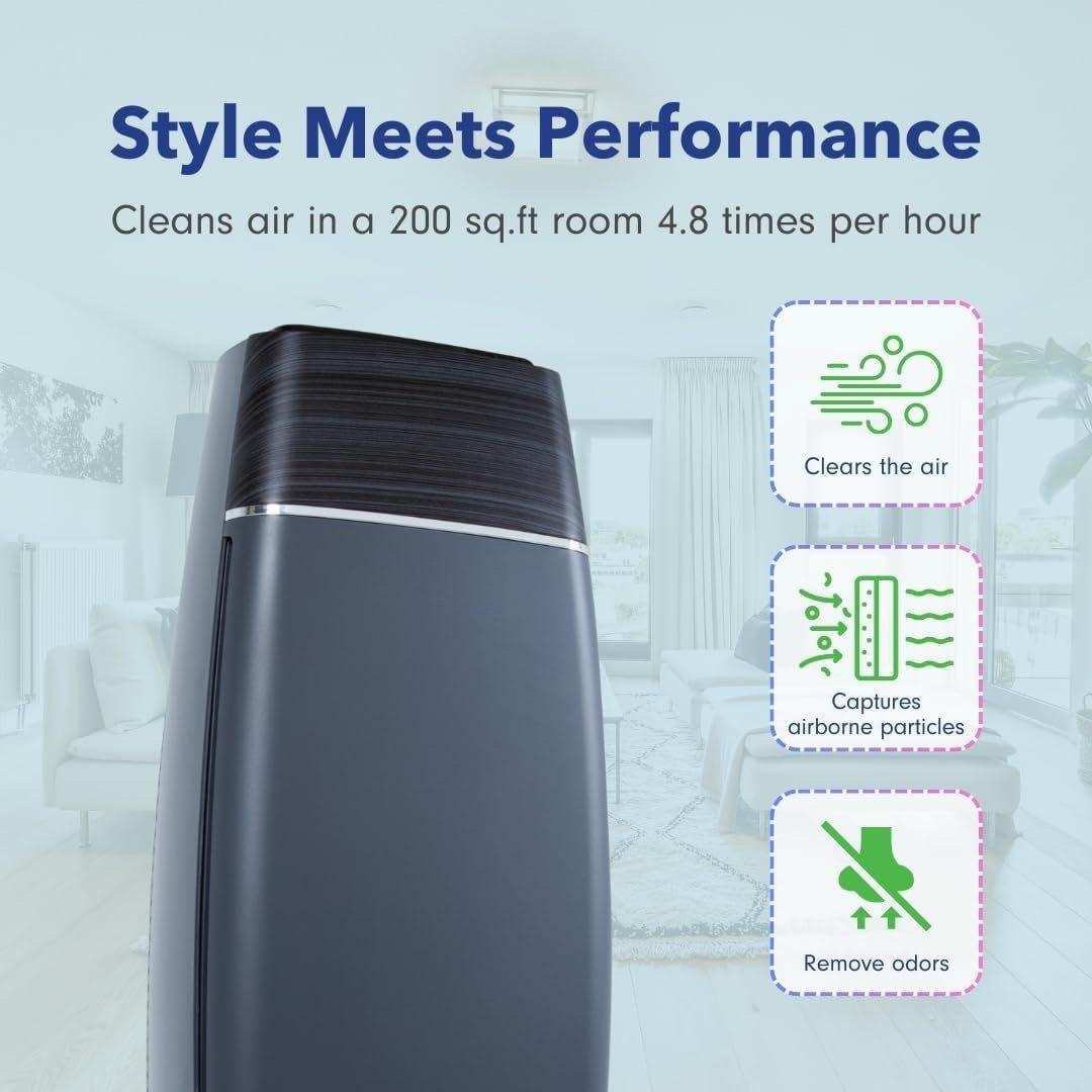 LP260TH-B Series True HEPA Digital Tall Rectangular Air Purifier - No Adjustable Timer, LED Light, Synthetic Filter, Energy-Certified, Allergen Relief for Bedroom Users, Captures Pollen, Mold, Dust, Mahogany/Black, Digital Control Panel