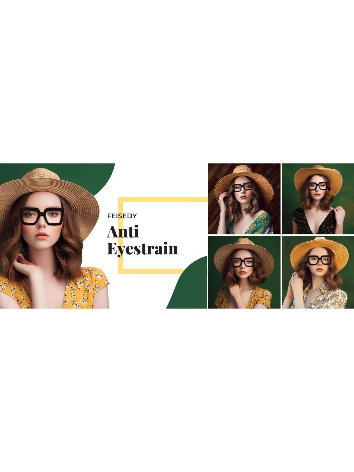 FEISEDY Fashion Oversized Square Glasses Frame Blue Light Blocking Eyewear for Women B2381