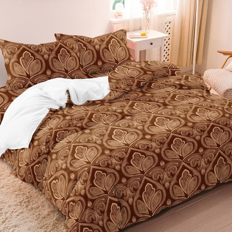 Mandala Floral Pattern Decorative Duvet Cover Set, 3 Counts/set Including 1 Duvet Cover & 2 Pillowcase without Filler, Soft Comfortable for Home Bedroom