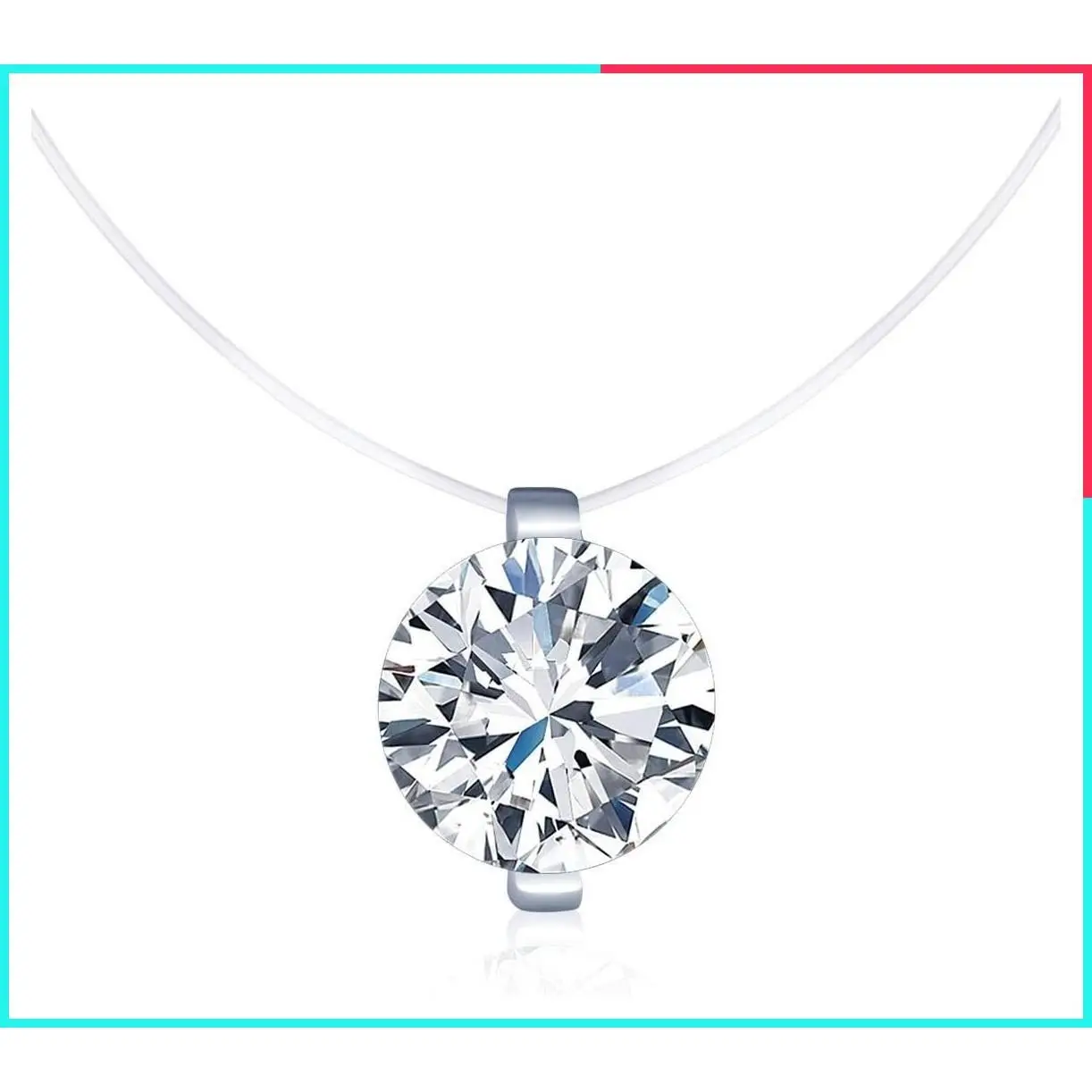 925 Sterling Silver Solitaire Cubic Zirconia Pendant Necklace with Transparent Chain for Women