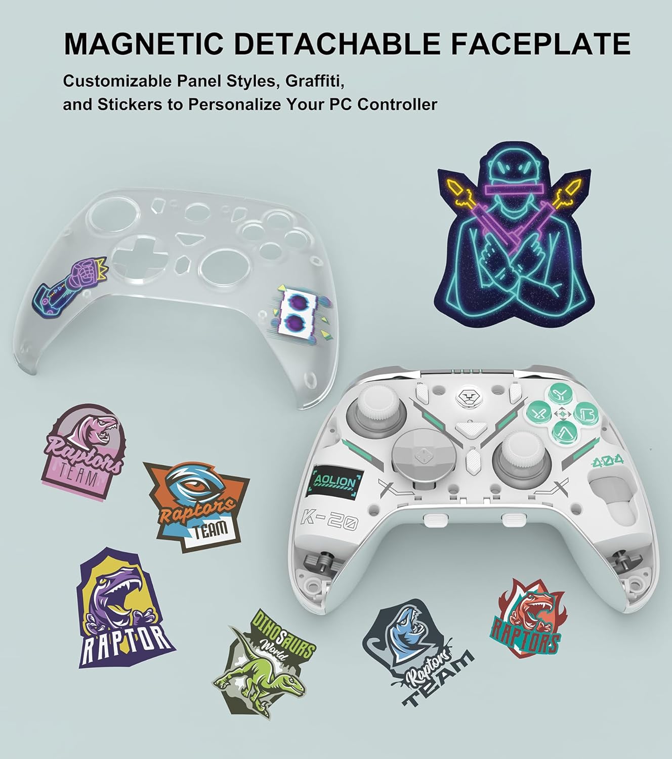 AOLION K-20 Wireless Bluetooth Controller with Hall Effect Joystick Triggers RGB Lighting, 1000mAh Adjustable Multi-Platform Gamepad for PC Switch Android iOS White - Consoles Does not support XBOX PS