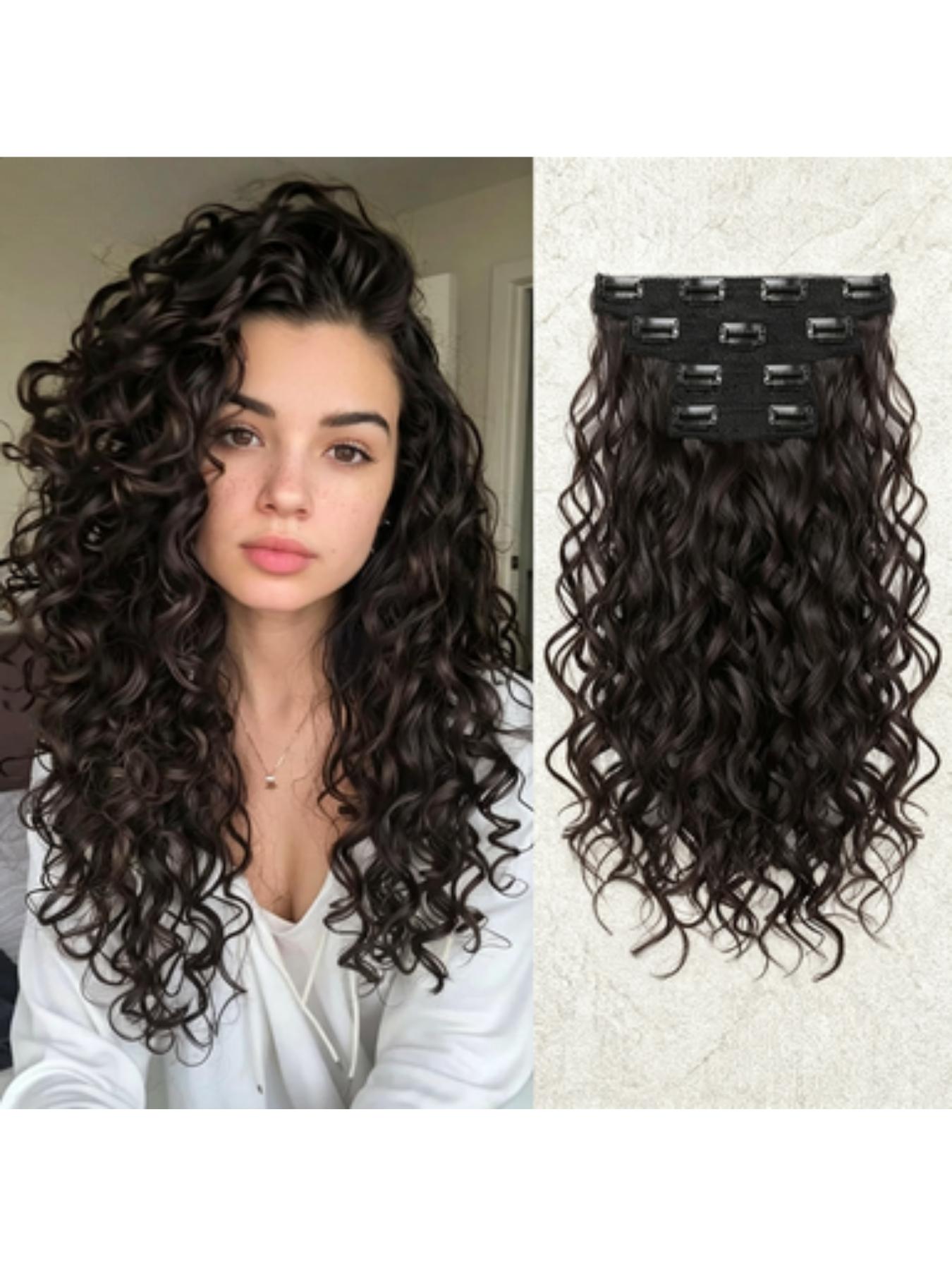 Curly Hair Extensions, 4PCS 16 inch Clip in Hair Extensions Lace Weft Short Curly Hair Extensions Clip Ins Invisible Natural Hairpieces for Women