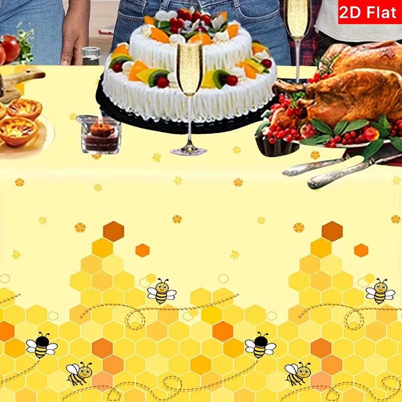 2D Flat Party Tablecloth 1pc, Beehive Animal Design, Polyester Decorative Tablecloth, Birthday Decoration, No Power Required