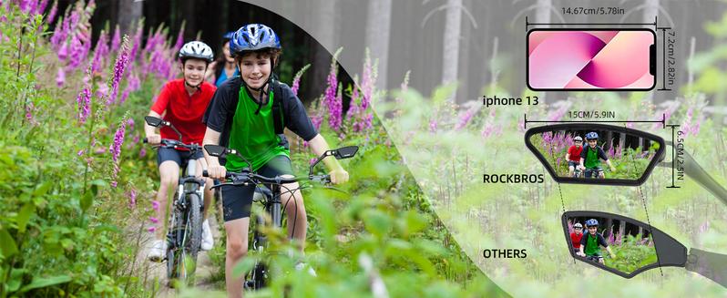 ROCKBROS HD Blast-Resistant Bike Mirror for Handlebars 360° Adjustable Rear View Mirror Fits 21-26mm Handlebars Easy Install Left & Right Side