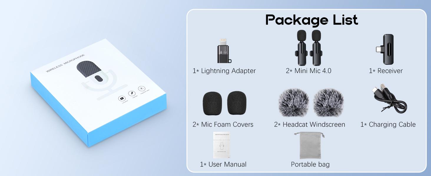 Wireless Mini Microphone for iPhone - 2 Pack Lavalier bluetooth Microphone for Video Recording, 2 In 1 Noise Reduction Lapel Mic for Ipad, Android, Clip-on Mini Mic for Tiktok Youtube Vlog Podcast Audio Durable mini microphone wireless microphone
