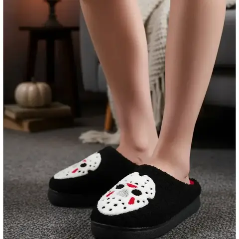 Horror Mask Embroidered Slippers for Men Women, Slip On Slippers Soft Comfortable House Shoes for Cozy Days, Perfect Gift for Halloween