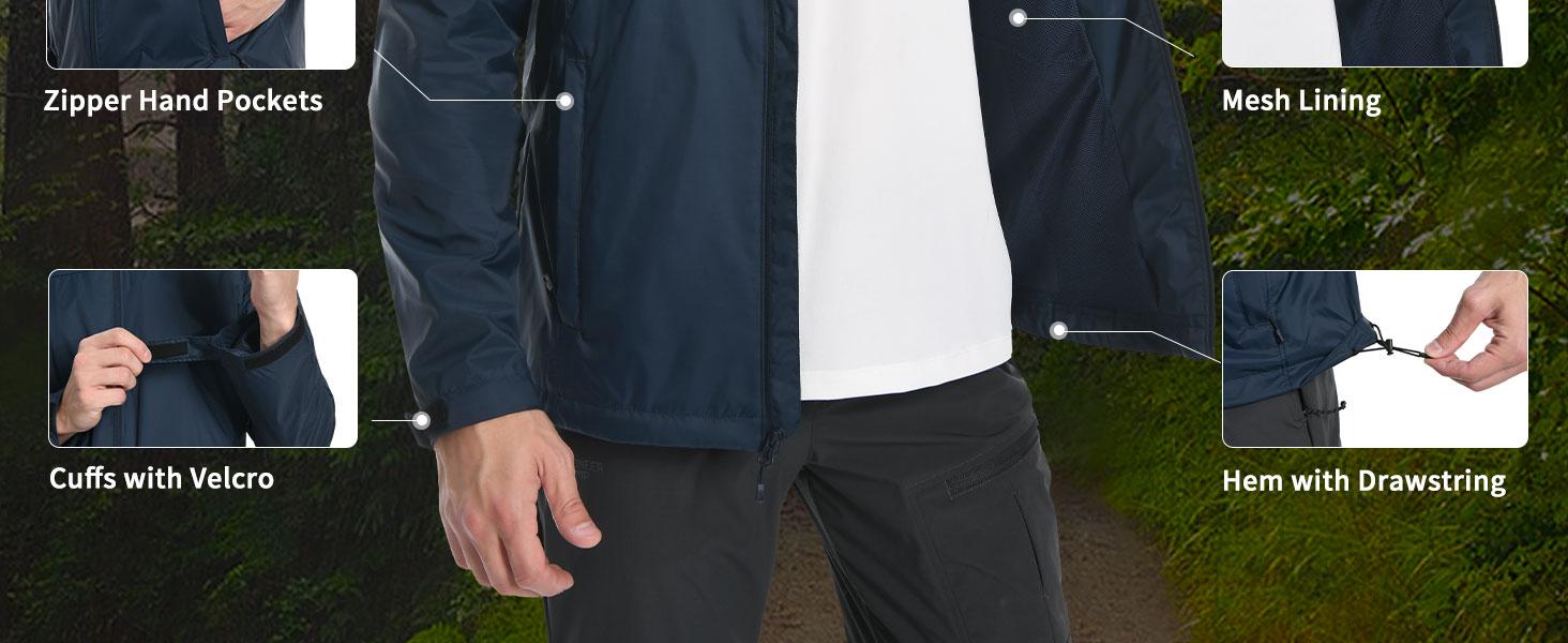 Pioneer Camp Men's Rain Jacket Waterproof with Hood Lightweight Packable Raincoat Rain Shell for Outdoor Hiking Travel